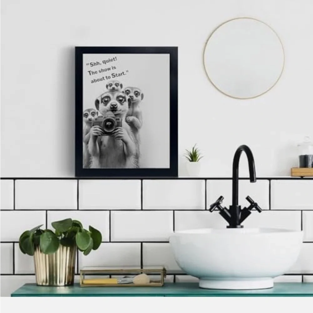 NWT Frame Bathroom Wall Art Black and White Canvas Wall Art “11x14” Meerkat